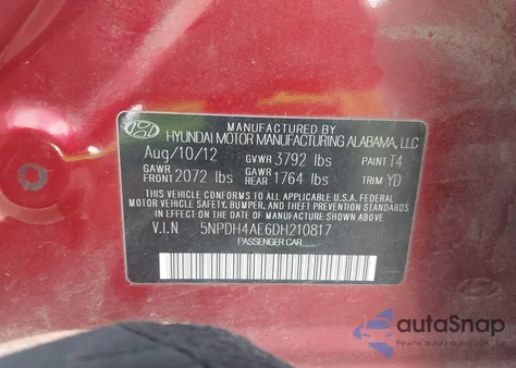 2013 Hyundai Elantra Limited из США, поврежденный, VIN 5NPDH4AE6DH210817